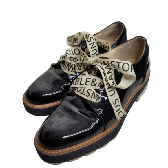 Zara Black Patten Leather Stack Shoes - Picture 1 of 15